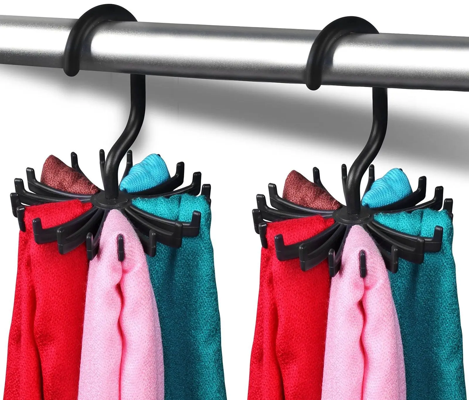 

20 hangers black white Ties Belts Scarves Holds Hanger 360 Degree PP Rotating Belt Rack Neck Tie Hanger for Organizer