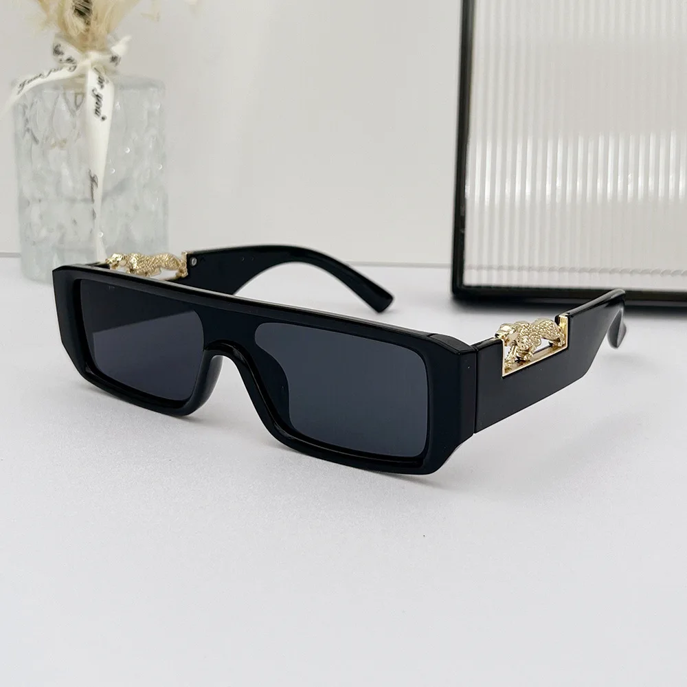 50224 New Arrival Small Square Frame Leopard Decoration Retro One Piece Women Men Shades Vintage Sunglasses