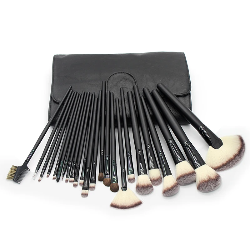 

Drop ship to Cambodia soft vegan professional custom black wooden handle wholesale 24pcs makeup brush set