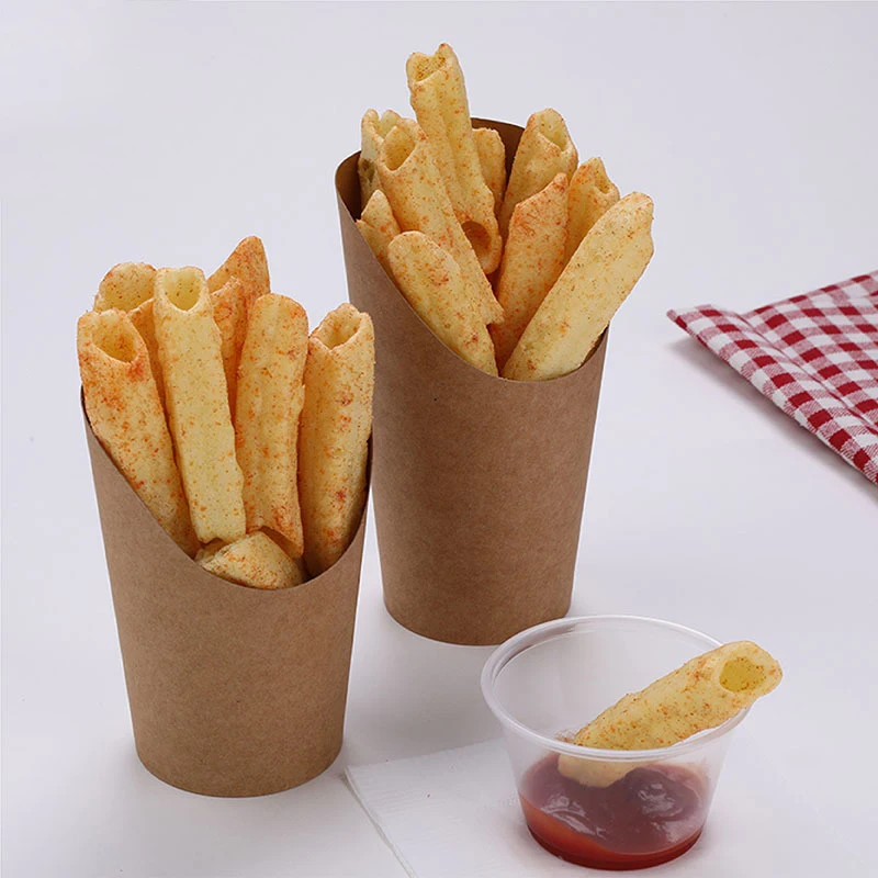 

Take Away Paper Chips Cup 8oz 12oz 16oz Customized French Fry Scoop Wholesale Kraft Paper Cup Fordable French Fries Cone Cup