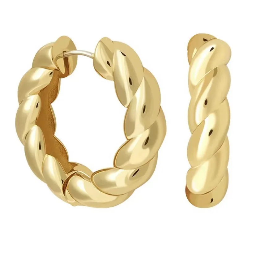 

New Arrivals Retro Fashion Alloy Gold Sliver Chunky Twisted Hoop Earrings For Women