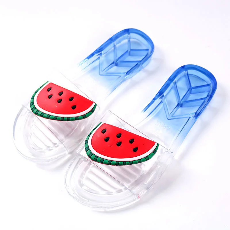 

New summer female crystal slippers Korean edition wearing parent-child slippers transparent fruit indoor flat sandals women