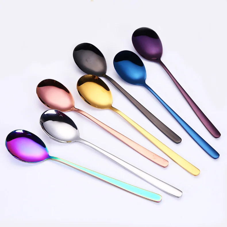 

Hot Sale Korean Style Titanium Plating Colorful Stainless Steel 304 Spoon, Silver,black,rose god,rainbow,gold