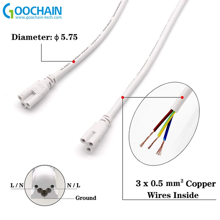 T8 Connector Cable for Integrated Led Tube lights, ft 1,2,3,4,5 