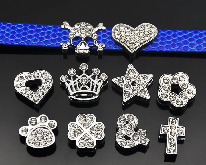 

rhinestones heart flower star slide charms DIY metal alloy crystal slide charms 8mm 10mm leather rope slide charms