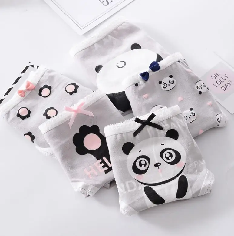 
2020 Teenage Panties Panda Printed Underpants Young Girl Briefs Comfortable Cotton Gray Panties Kids Underwear 