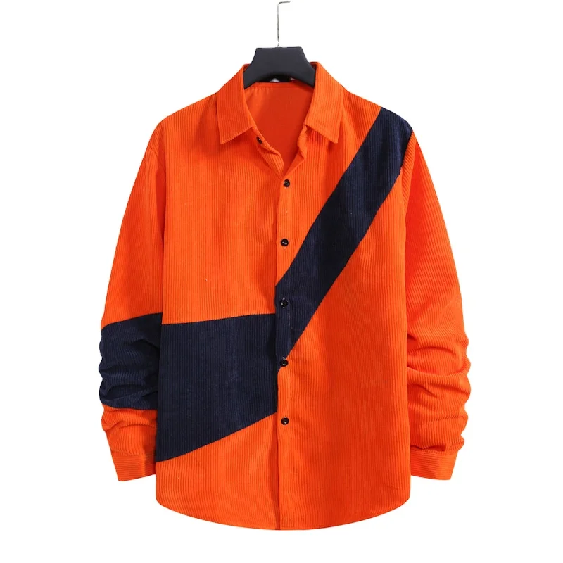 

Fall 2020 Men's Loose Checked Patchwork Shirt and Corduroy Long Sleeve Shirt, 20 colors