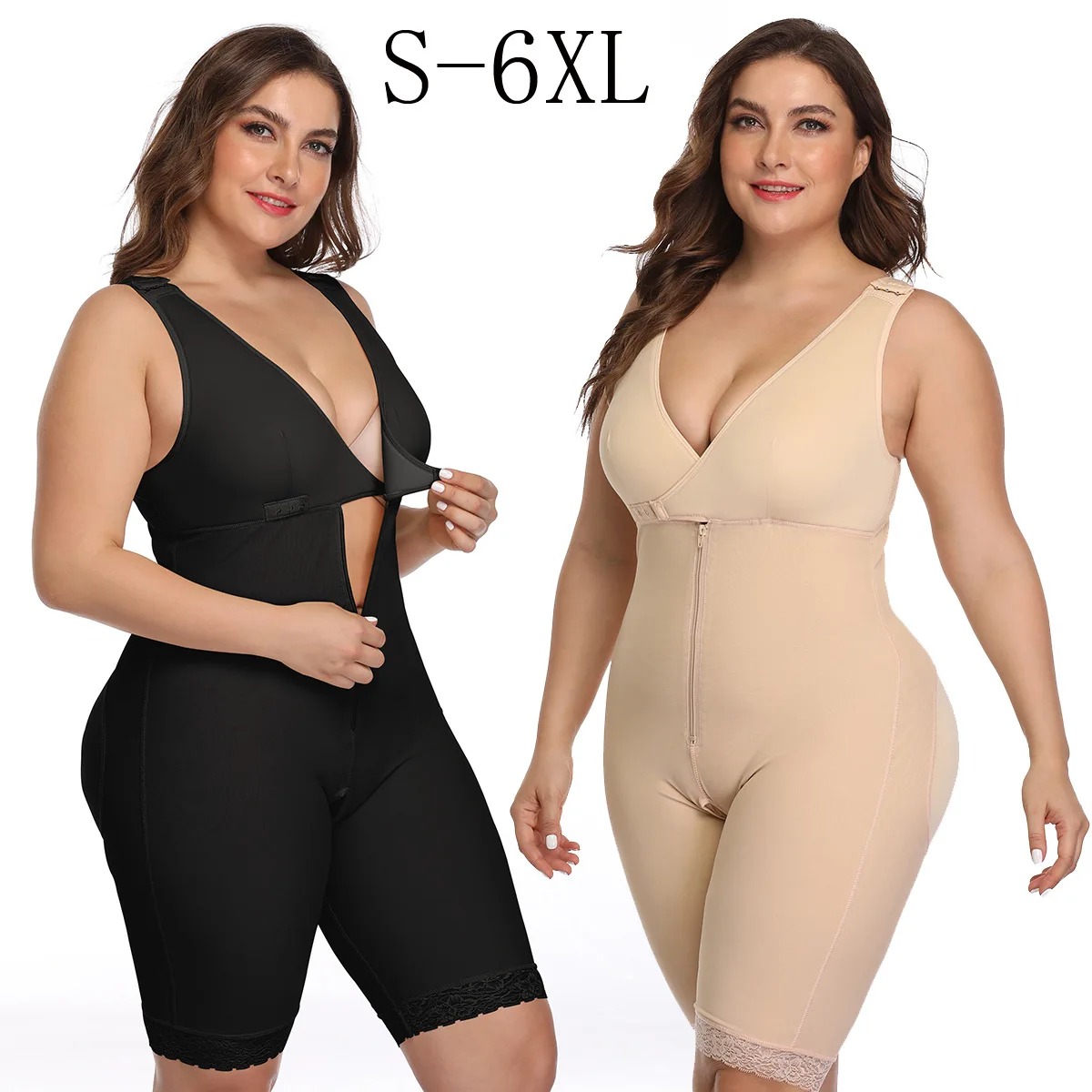 

Tummy Control Corset Underbust Shapewear Fajas Colombianas Length Butt Lift Plus Size Bodysuit For Women, Black, nude