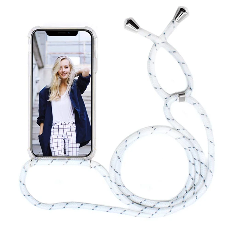 

XINGE Anti Shock Transparent Tpu Phone Case With Rope Lanyard For Apple Iphone 11 12 Case Strap, 10 colors