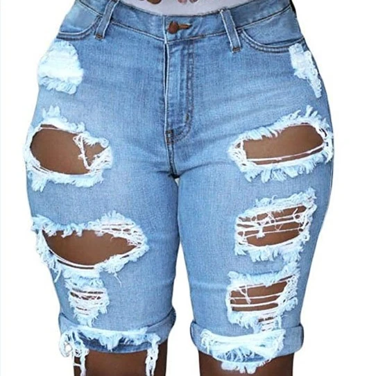 

High Waist Straight Sexy Ripped Plus Size Denim Shorts Women, Picture