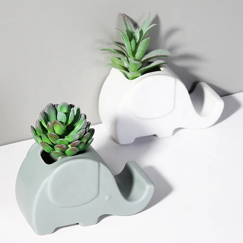 

Nordic creative cute ceramic baby elephant handicraft bedroom room flower pot decoration