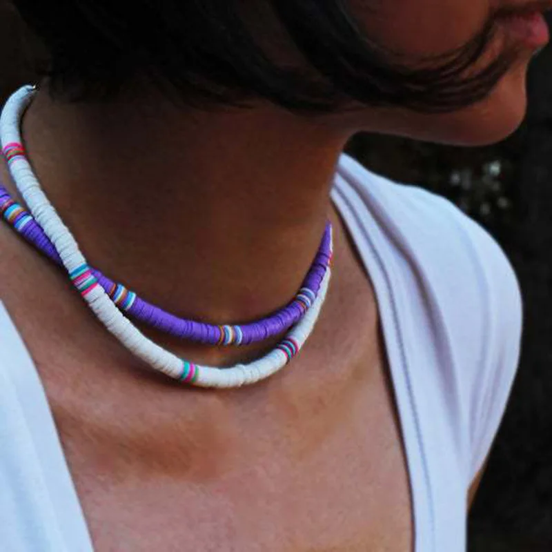 

CN01609c 2021 Colorful Choker Necklace Polymer Clay Necklace Korean Rainbow Necklace, Gold
