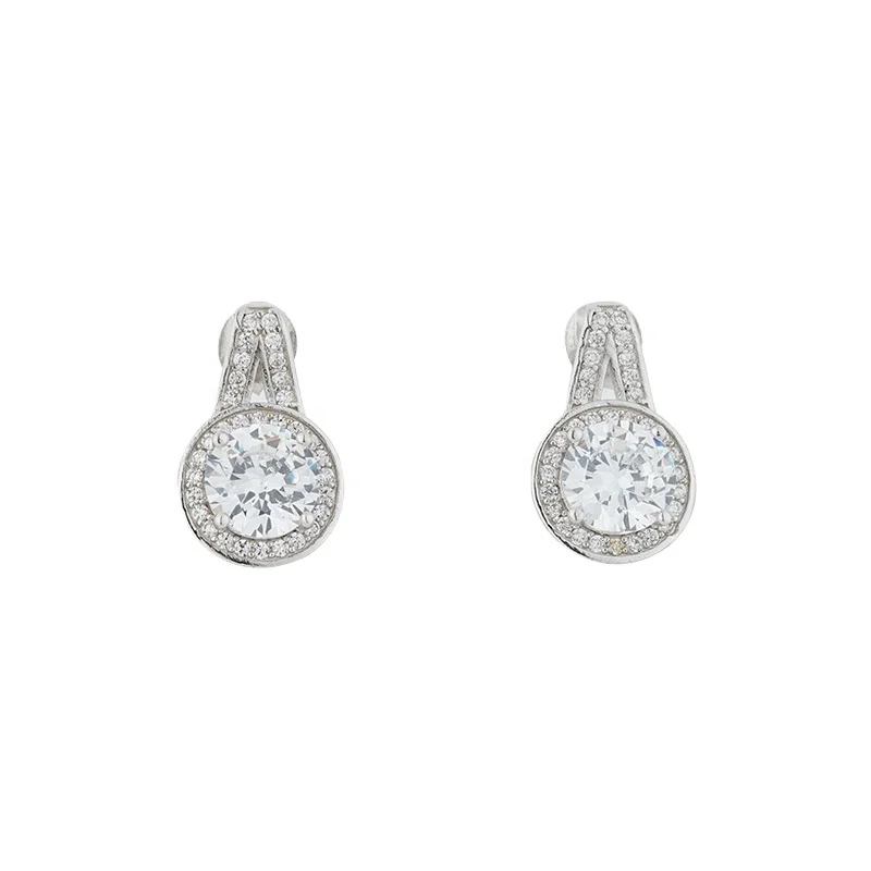 

Fashion Women Jewelry 925 Sterling Silver Earrings Zircon Round shape Stud Earrings