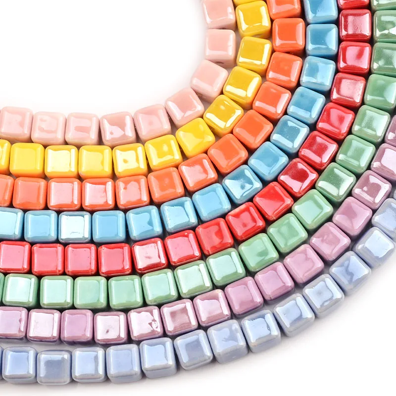 

Chinese Handmade  Cube Square Porcelain Loose Beads for Jewelry Making With ceramic bead jewellery, 20 colors