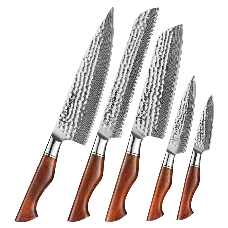 

5PCS 73 layers damascus powder steel kitchen knife set high-end damascus knife