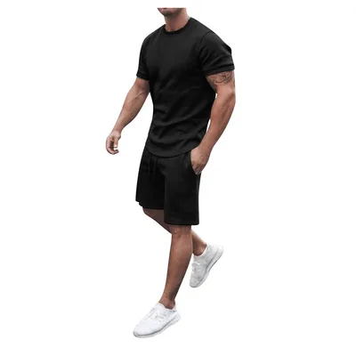 

2021 custom LOGO new summer short-sleeved shorts solid color sports casual men's suit, Picture color