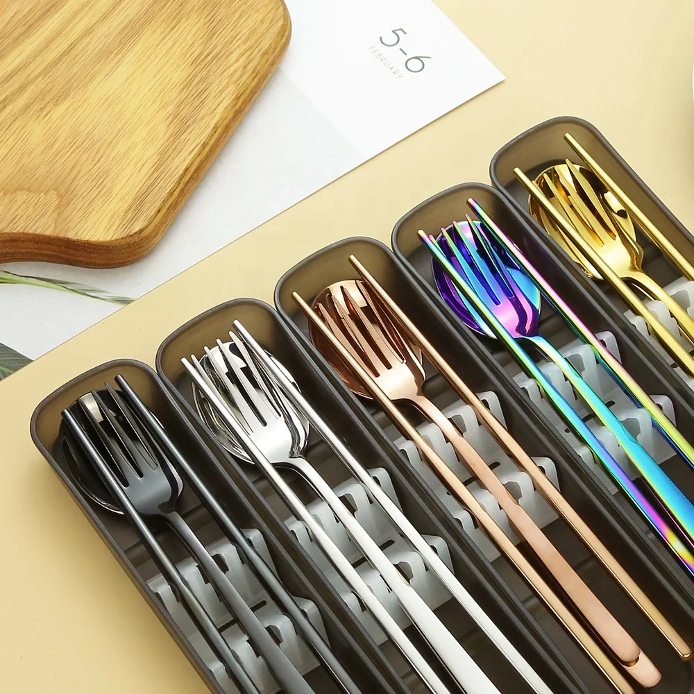

Top seller products online on amazon talher inox fork spoon knife set cutlery set rainbow stainless steel with box, Customized