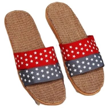 

Fashion new color patchwork linen lover slippers summer home EVA indoor/outdoor breathable slippers women, As picture