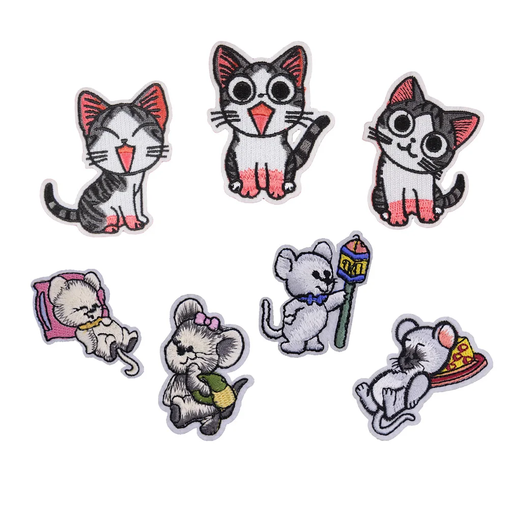 cute cartoon non woven material small mouse rat cat design iron on embroidery patches for kids clothing