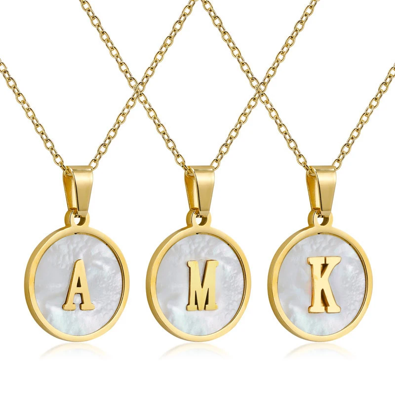 

2021 new stainless steel pendant simple ins style accessories 26 letters white shell titanium steel clavicle chain, Gold