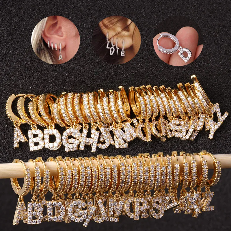 

Copper Initial Drop Earring Letter Alphabet Cartilage Huggie Earrings Ear Bone Clip Cubic Zircon Women Body Piercing Jewelry