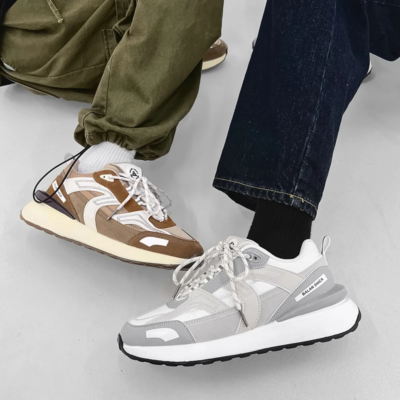 

Fashion trend large size women sneaker men brown white breathable casual shoes jogging walking retro men sports shoes, Grey/brown