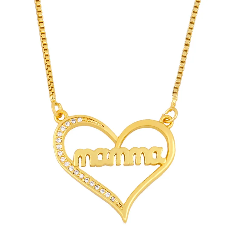 

Hainon Mother's Day Gift necklace gold plated colorful zircon Heart-shaped pendant lettering necklace