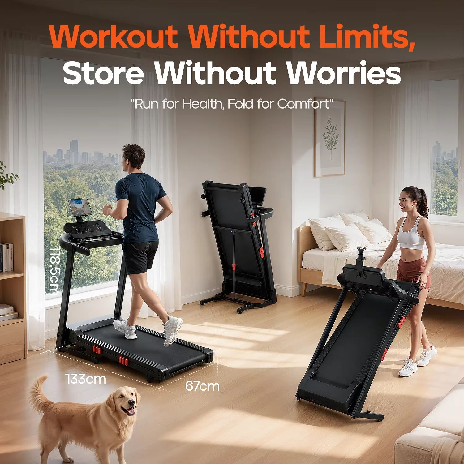 Electric 1.25HP DC Brushless Motor Folding Portable Treadmill Manual Incline 1-14km/h Speed Max 120kg Capacity for APP Control