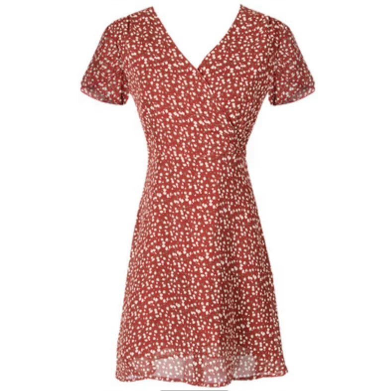

New Arrival Vietnam floral skirt Girl V-neck high waist lace up A-line popular dress