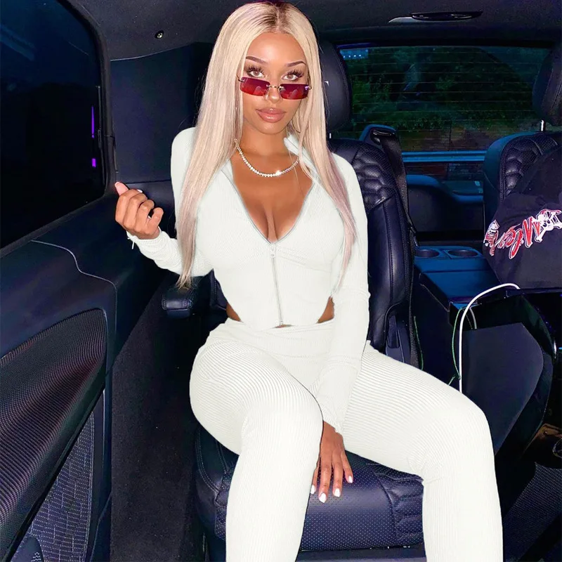 

OEM ODM zipper bodysuit long Sleeve Workout Two Pieces quick dry Solid Activewear women custom logo active wear