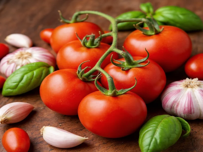 Fresh tomatoes garlic and basil for spaghetti sauce