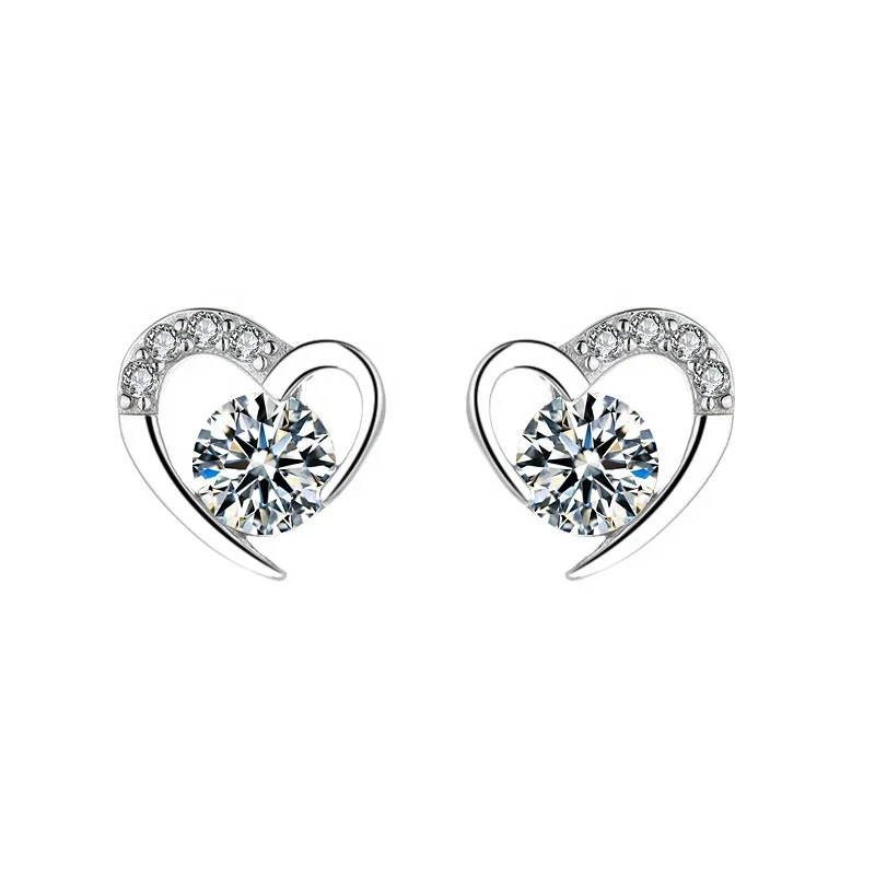 

Size Heart Shaped Gemstone Jewelry Women Earring Silver 925 Sterling, White, purple