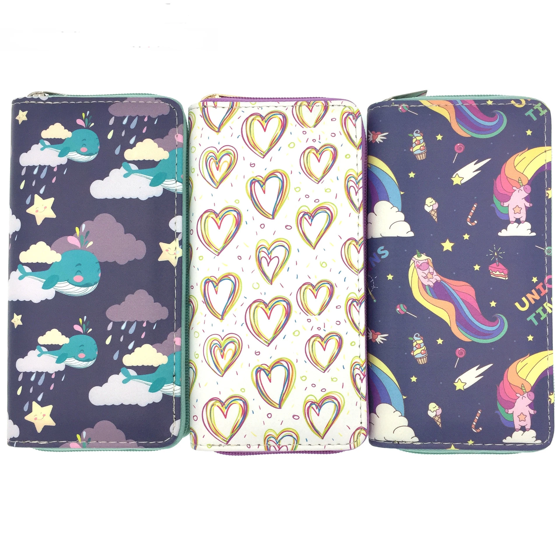 

Hot Sale PU Leather Rainbow Unicorn Series Cartoon Print Long Zipper Wallets for Women Purses