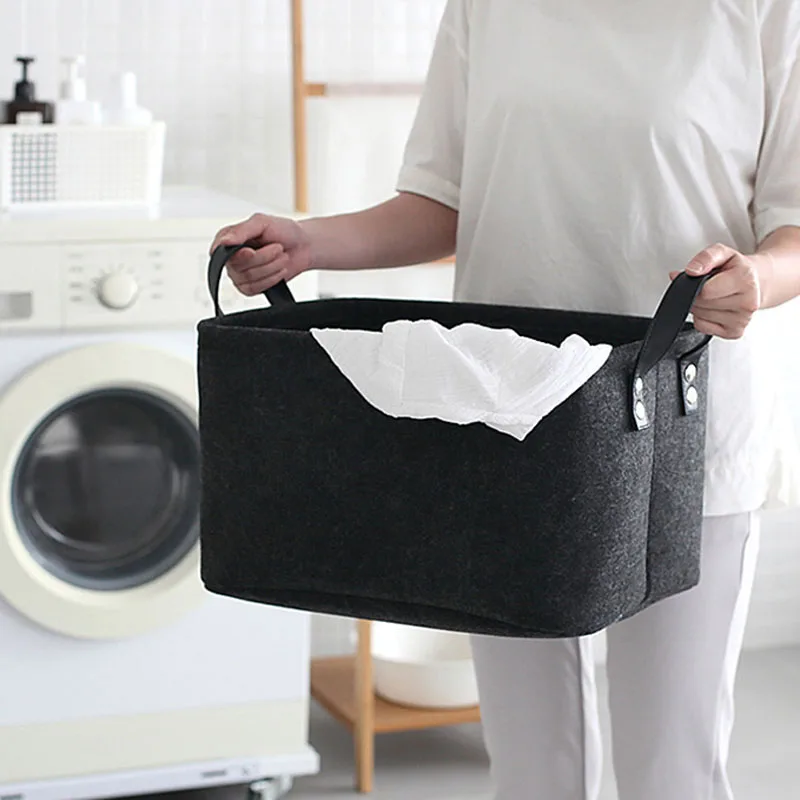 

Portable Felt Storage Basket Organizer Bag for Books Sundries Clothing Customized, Gray or custom