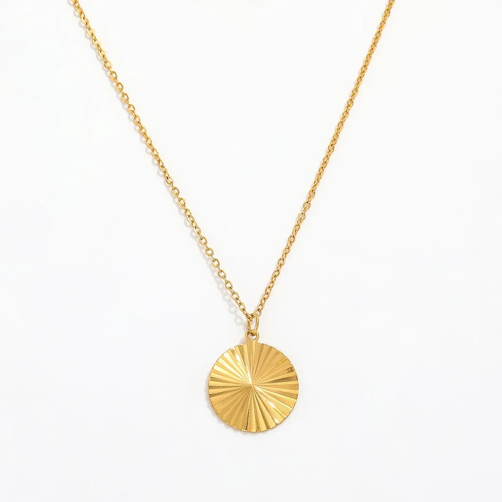 

18k Gold Plated Round Gear Pendant Necklace Stainless Steel Necklace Wholesale Fast Shipping Jewelry