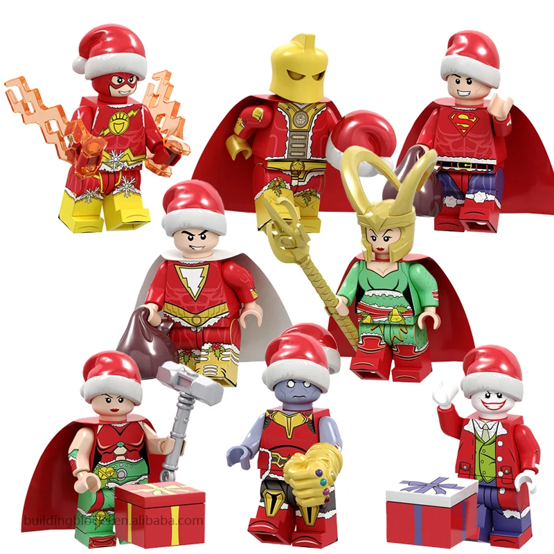 

PG8188 Mini Merry Christmas Super Heroes Man Thor Loki Shazam The Flash Thanos Xmas Building Blocks Figure For Kids Toys