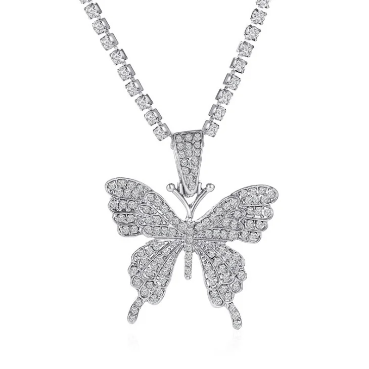 

Women Jewelry Iced Out Miami Cuban Link Necklaces Butterfly Cuban Chain Woman Necklace