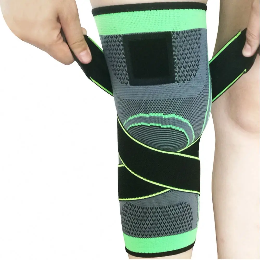 

Nylon Elastic Knee Straps Knee Wrap Support Brace with Straps, Black/green/orange