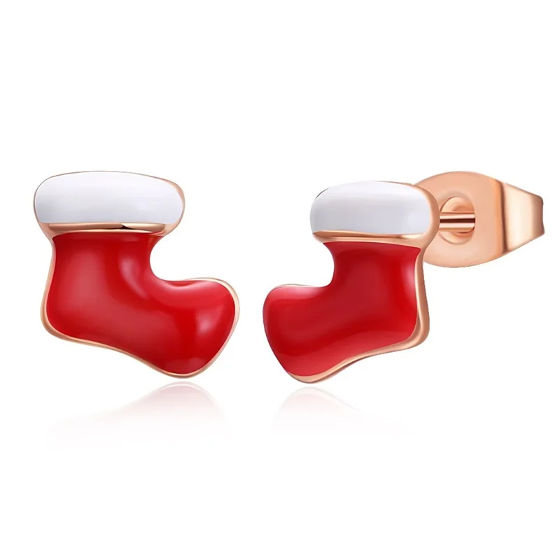 

Christmas Stocking Red Enamel ROSE Gold Stud Earrings, Rose gold&gold