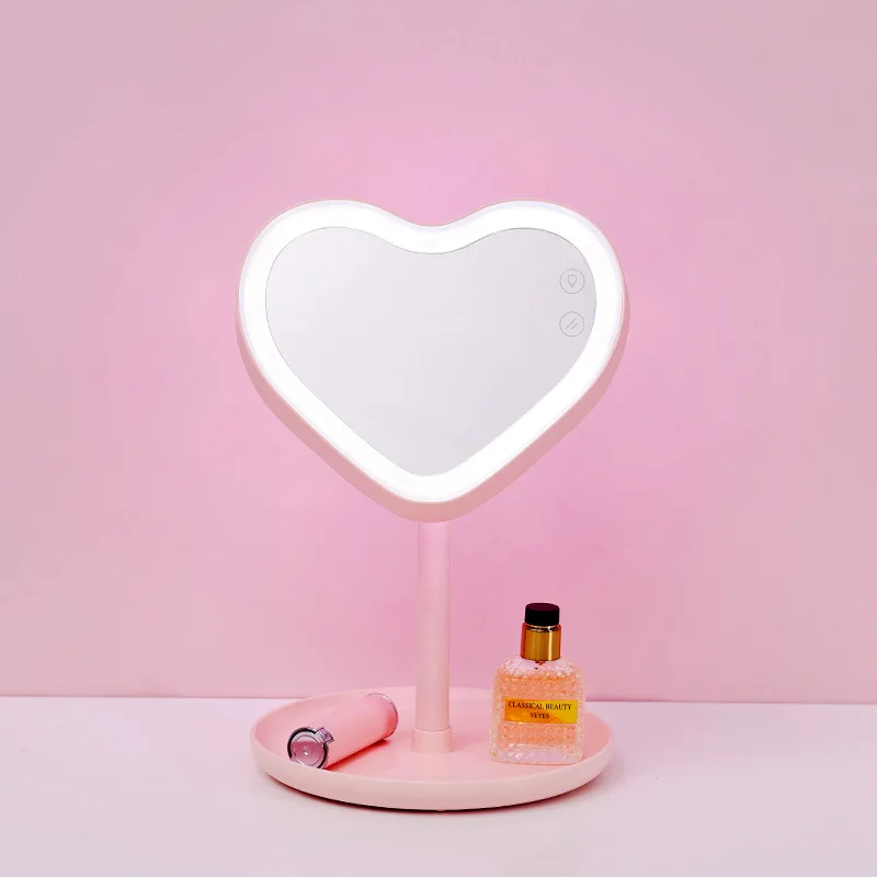 

Custom Logo Lamp Led Lights Cosmetic Plastic Pink Heart Mirror