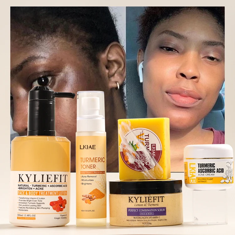 Beauty Facial Anti Acne Aging Tumeric Face Skin Care Set Organic Private Label Whitening Turmeric Skincare Set for Women