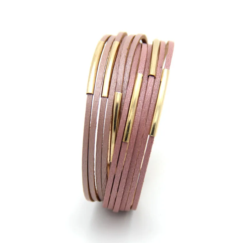 

New Trendy Boho Metal Multilayer Wrap Charm Leather Bracelets Wide Braided Rope Bracelet For Women Jewelry, As picture