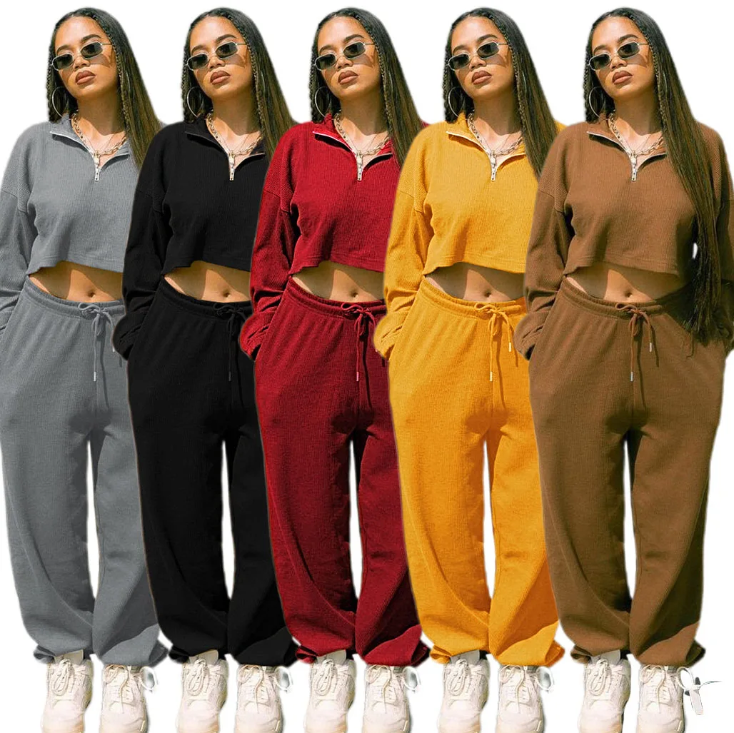 

Custom logo 2 Piece Tracksuit Set Women Long Sleeve Crop Tops with Sweatpants Women Two Piece Pants Set Jogging Suits Wholesale