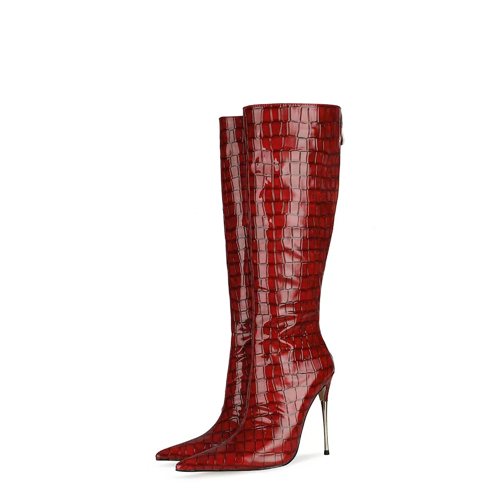 

2021 new boots snakeskin pattern PU fashion women's boots electroplated metal heel over the knee boots, Can customized color