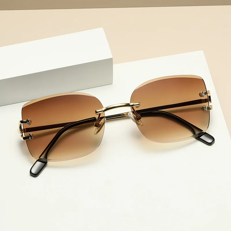 

2022 Wholesale Classic Uv400 Protection Metal Mirror Mens Sun Glasses 2022 Gradient Lens Sunglasses Rimless Rectangle Sunglasses