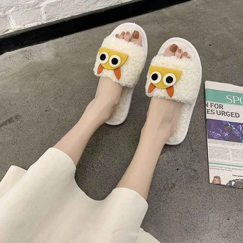 

2020 Autumn and winter women wholesale house lovely fluffy slippers indoor non-slip slippers one word ladies shoes, White, yellow, green, black