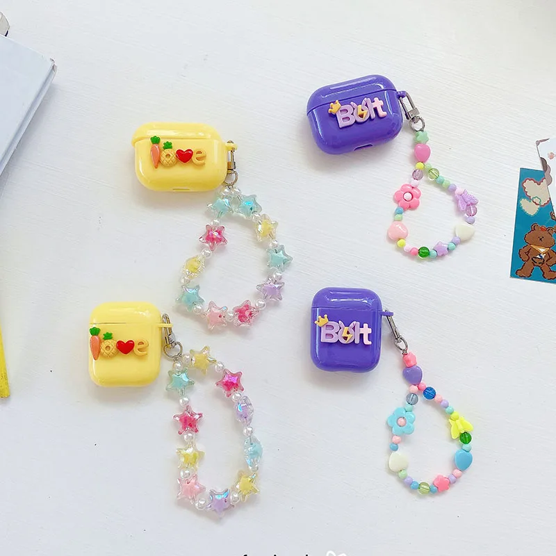 

3D Love Bolt Soft TPU Cases Covers For Air pods For Apple Airpods Pro 1 2 With Portable Hand Colorful KeyChain Bracelet