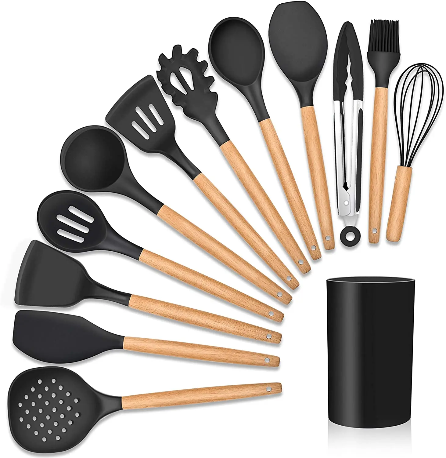 

Us Wholesale Utensils Nylon Silicone Kitchen Utensil Set 13pcs with Wooden Handle High Temperature Resistance Cooking Utensil