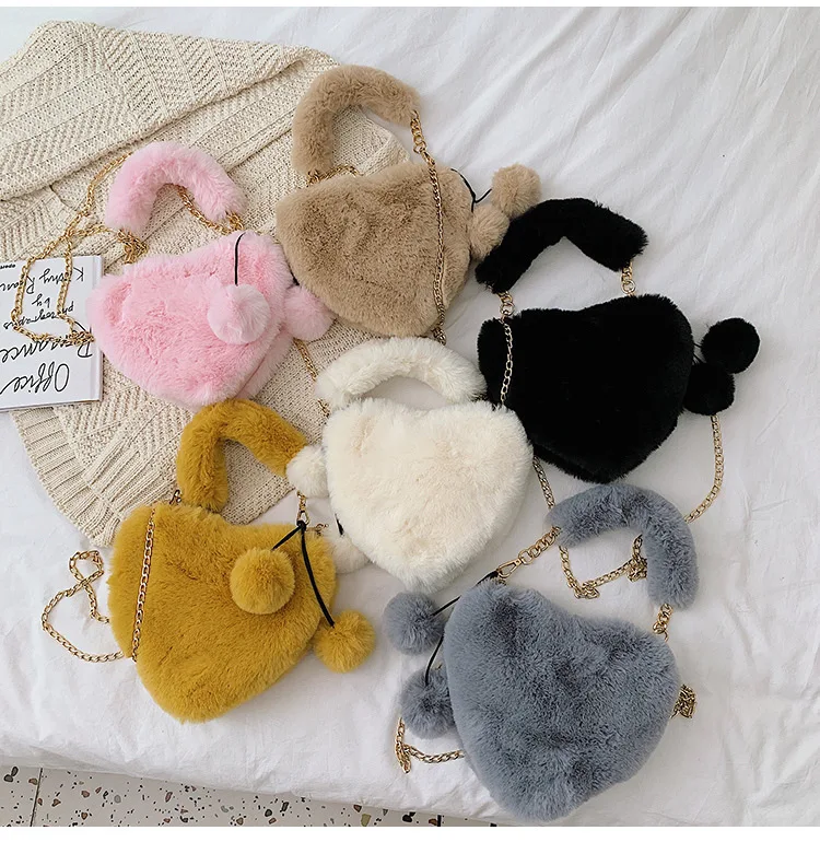 

BM9239 autumn and winter new fashion plush bag heart-shaped shoulder bag plush cute chain bag women