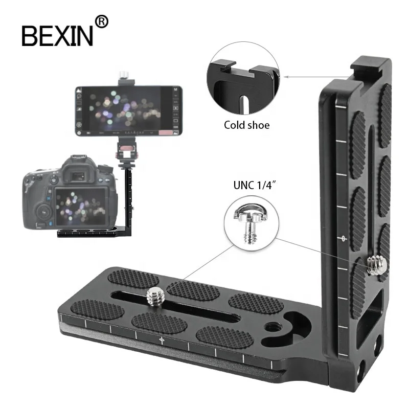 

BEXIN Wholesale Cameras Accessories adapter adjust Camera L Bracket Tripod Quick Release L Plate with Hot Boots for DSLR Phone, Black